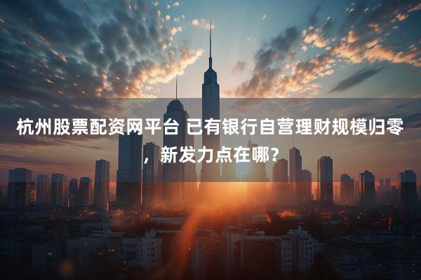 杭州股票配资网平台 已有银行自营理财规模归零，新发力点在哪？